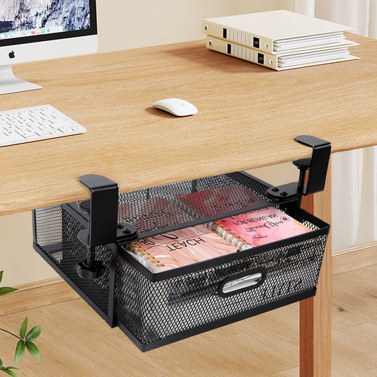 Clamp-On Under-Table Organizer - No-Drill Hidden Hanging Shelf for Desk Storage