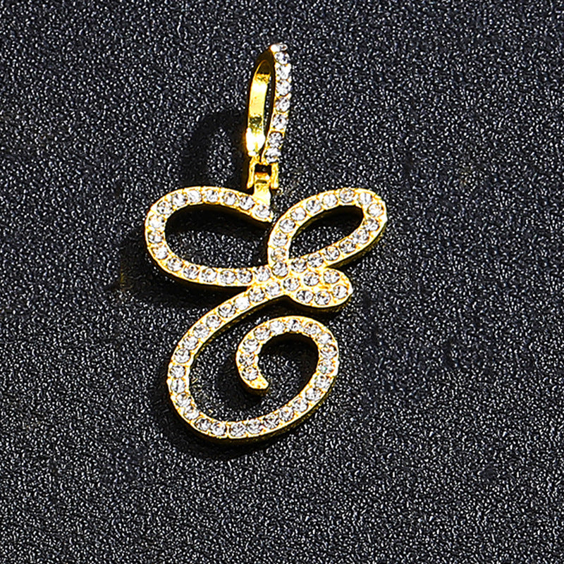 Iced Out Initial Letter Pendant Cuban Chain Necklace