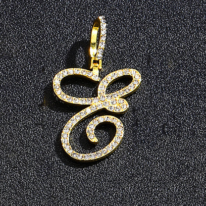 Iced Out Initial Letter Pendant Cuban Chain Necklace