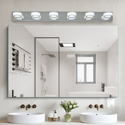 Modern Chrome 6-Light LED Vanity Fixture - Sleek Over-Mirror Bathroom Wall Lighting