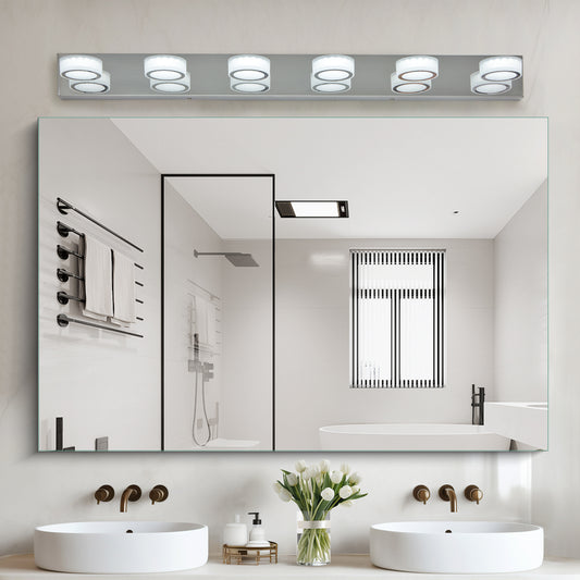 Modern Chrome 6-Light LED Vanity Fixture - Sleek Over-Mirror Bathroom Wall Lighting