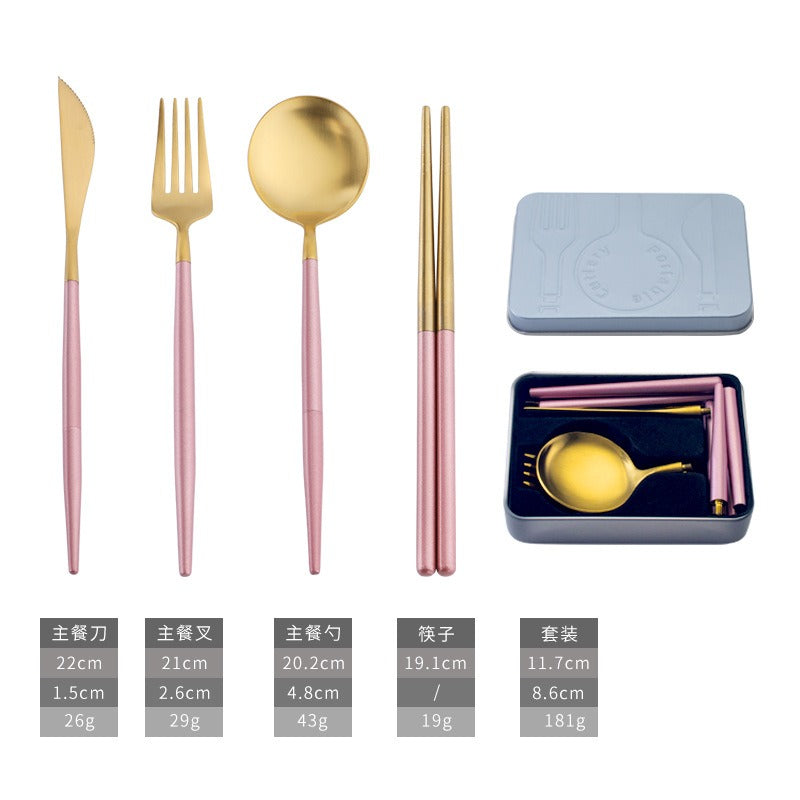 Portable 304 Stainless Steel Cutlery Set - Luxury Folding Knife, Fork, Spoon & Chopsticks