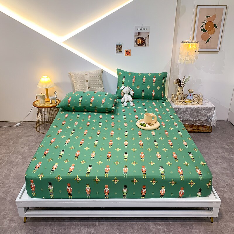 Premium Cotton Elastic Fitted Bed Sheet – Non-Slip Geometric Printed Bed Linen for Queen & King Size Beds
