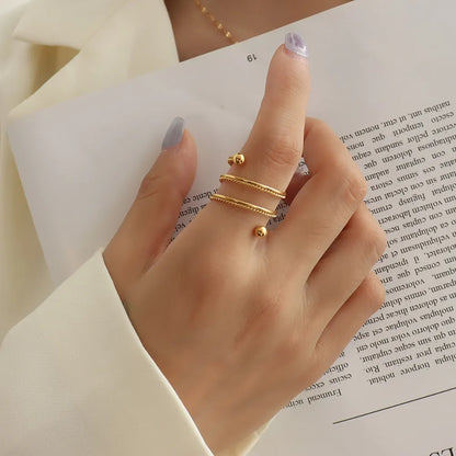 Gold Tone Beaded Spiral Wrap Ring