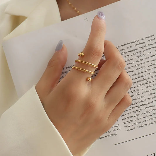 Gold Tone Beaded Spiral Wrap Ring