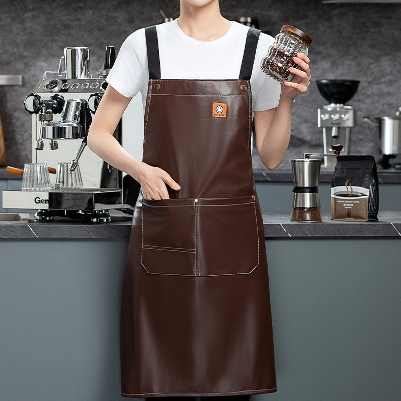 Heavy Duty Soft Leather Apron for Cooking & BBQ | Adjustable Elastic Band & Multi-Pocket Design