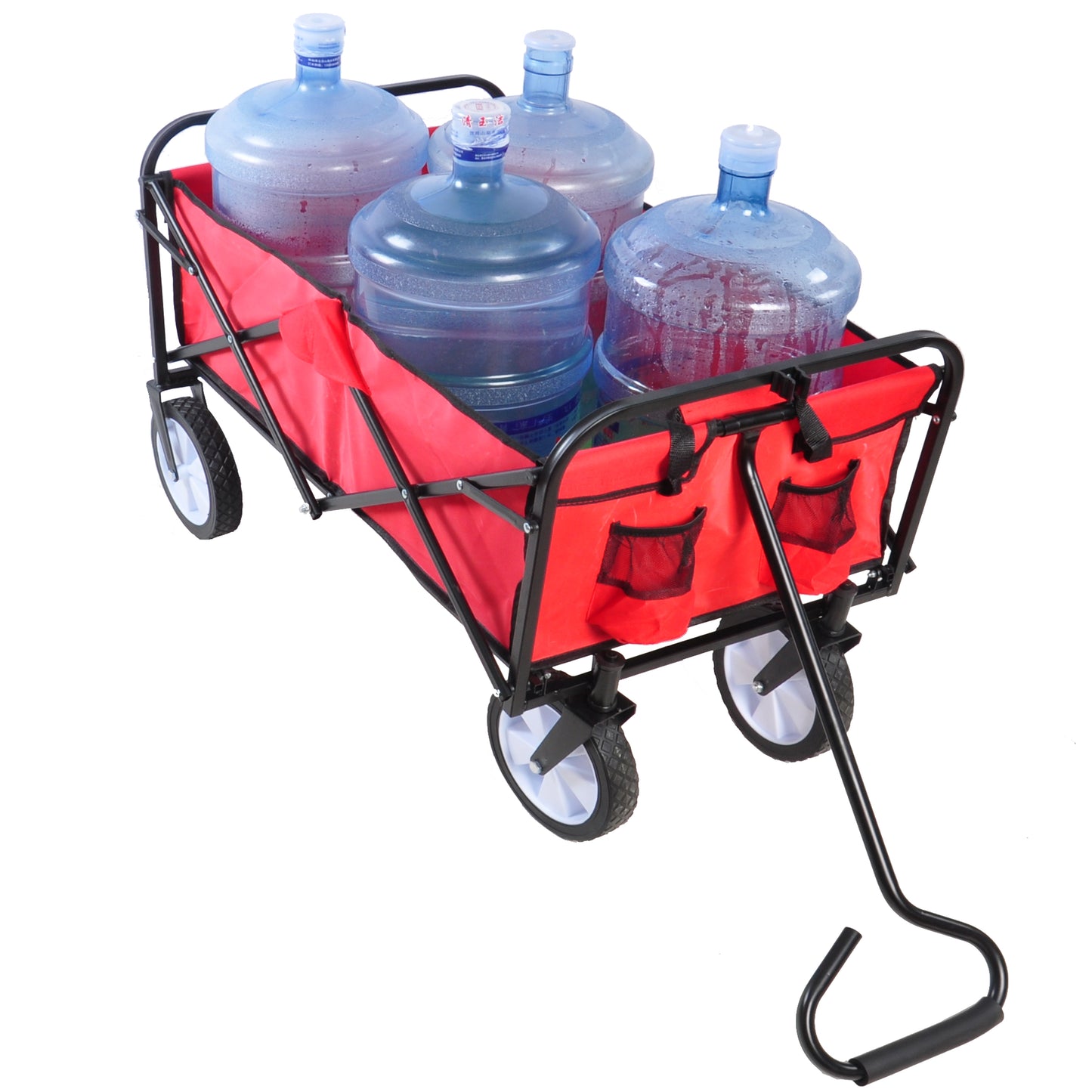 Folding Wagon Garden Shopping Beach Cart – Heavy Duty Red Utility Cart
