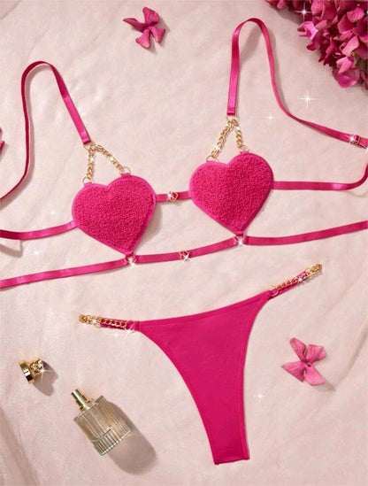 Romantic French Style Heart-shaped Strap Temptation Lingerie Set