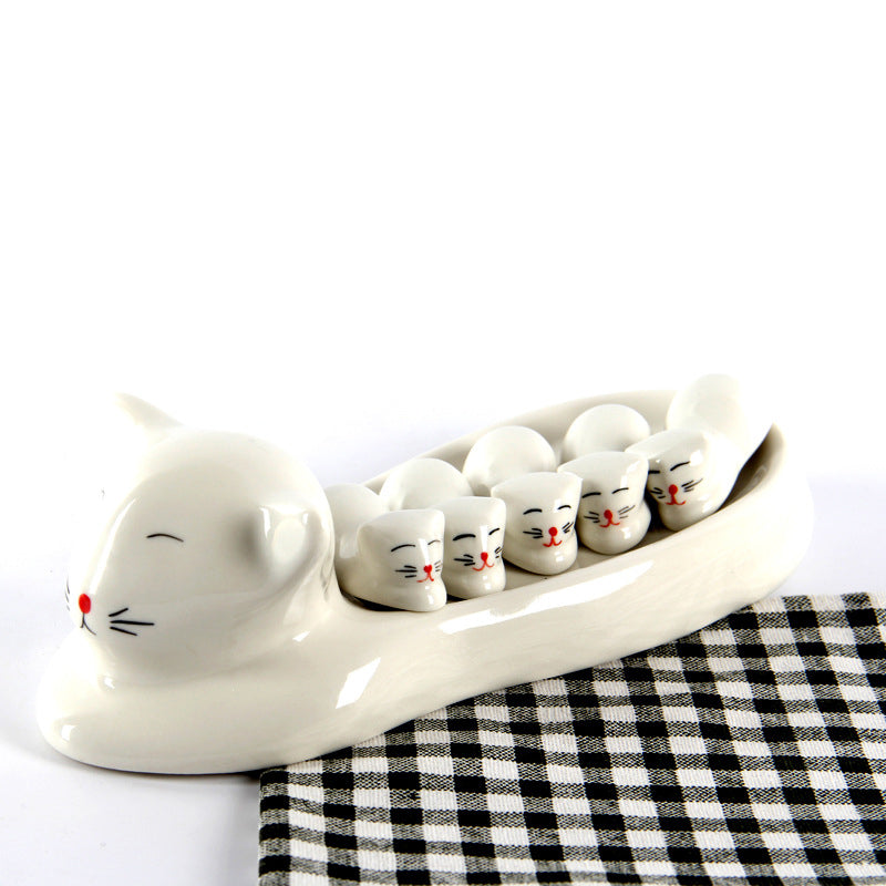 Cute Ceramic Duck Chopstick Holder and Tableware Rest Set