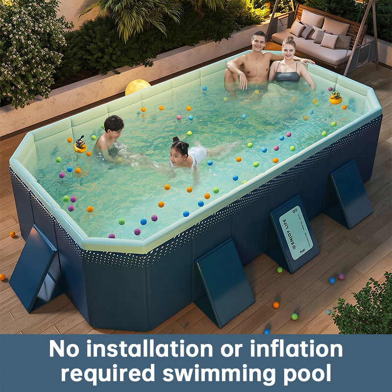 Large Foldable Rectangular Family Swimming Pool, Non-Inflatable Above Ground Pool