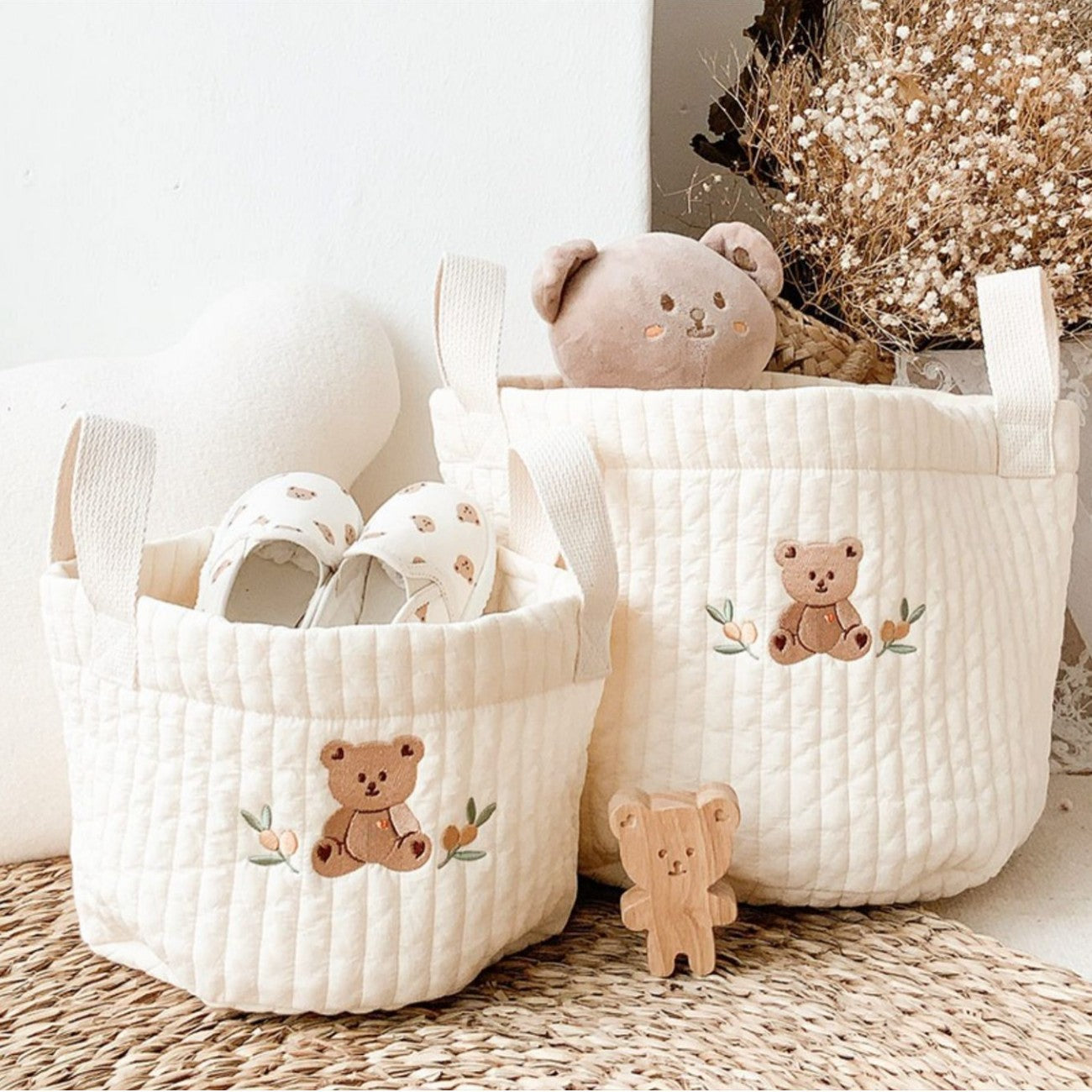Cute Quilted Baby Storage Basket - Multi-Purpose Toy & Diaper Organizer Bag