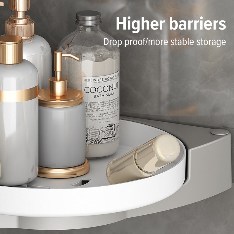 360° Rotating Triangle Bathroom Storage Rack – Wall-Mounted Corner Organizer with No-Drilling Suction