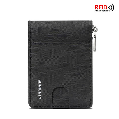RFID Blocking Zipper Large Capacity Credit Card & Certificate Holder - PU Camouflage Wallet
