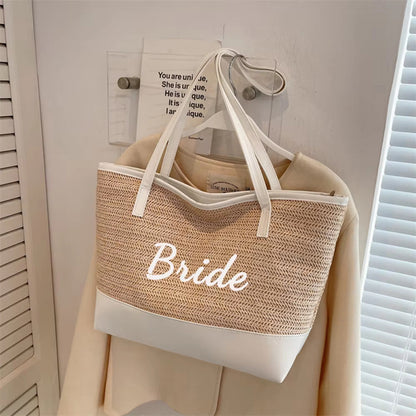Large Capacity Seaside Beach Bag with Bride Embroidery
