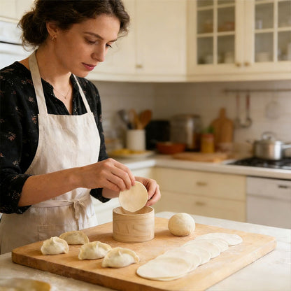 Hand-Held Wooden Dumpling Maker Press & Dough Wrapper Tool