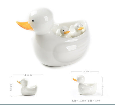 Cute Ceramic Duck Chopstick Holder and Tableware Rest Set