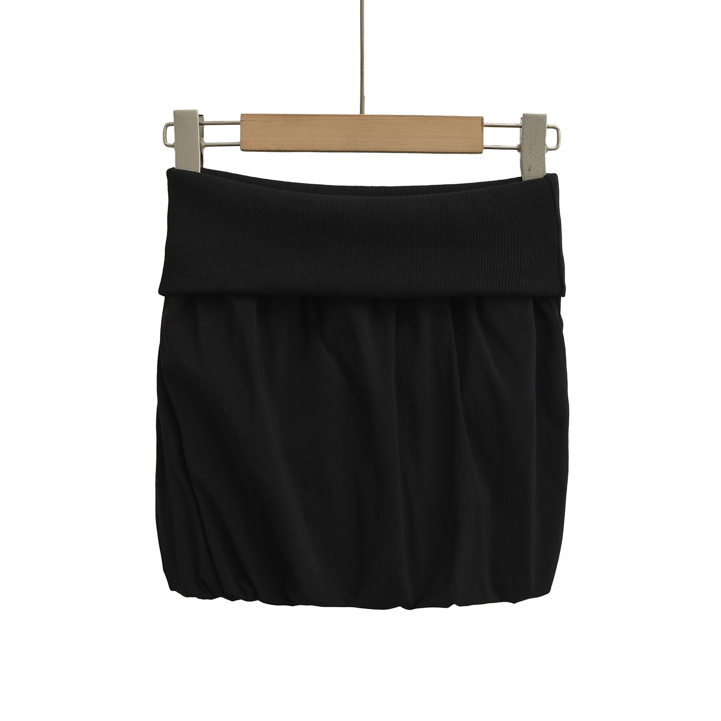 Trendy High-Waisted Khaki Bubble Skirt - Chic Wide Folded Mini Skirt