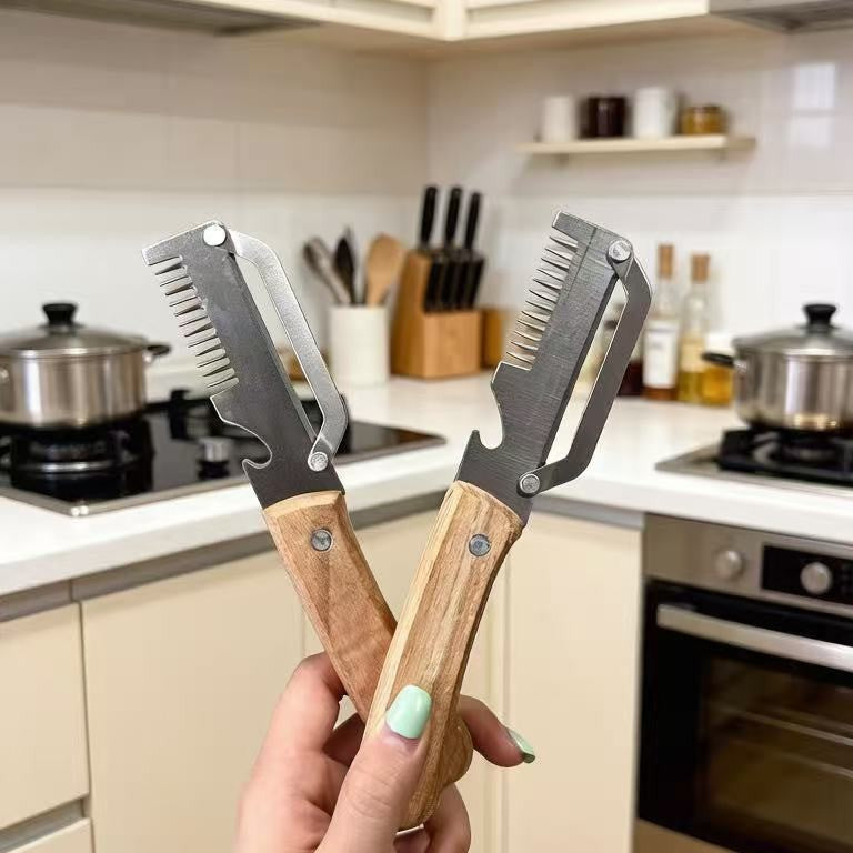 Multi-functional Kitchen Vegetable Slicer & Peeler - 2-in-1 Household Knife Tool with Wooden Handle & Bottle Opener
