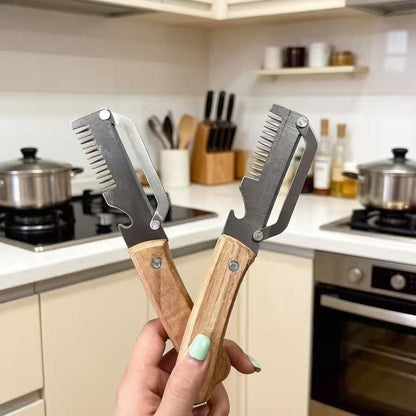 Multi-functional Kitchen Vegetable Slicer & Peeler - 2-in-1 Household Knife Tool with Wooden Handle & Bottle Opener