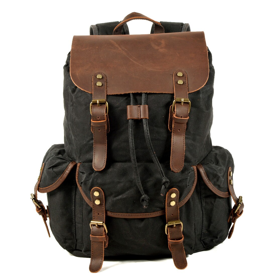 Men's Vintage Oil Wax Canvas & Leather Backpack - Retro Travel Computer Bag