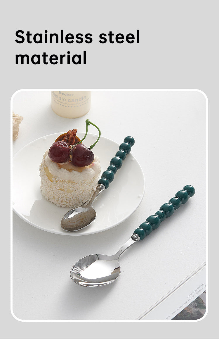 4-Piece Designer Pearl Handle Cutlery Set - Elegant Emerald Green & Stainless Steel Flatware