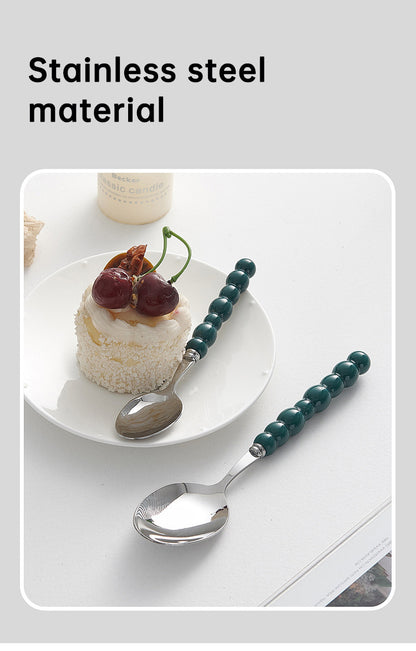 4-Piece Designer Pearl Handle Cutlery Set - Elegant Emerald Green & Stainless Steel Flatware