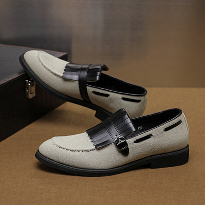 Men's British Style Business Formal Shoes - Olive Green Free-Slipped Casual Loafers