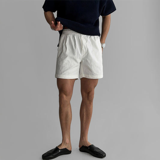 Men's Classic White Summer Shorts – Comfort Elastic Waist Relaxed Fit Cotton Shorts