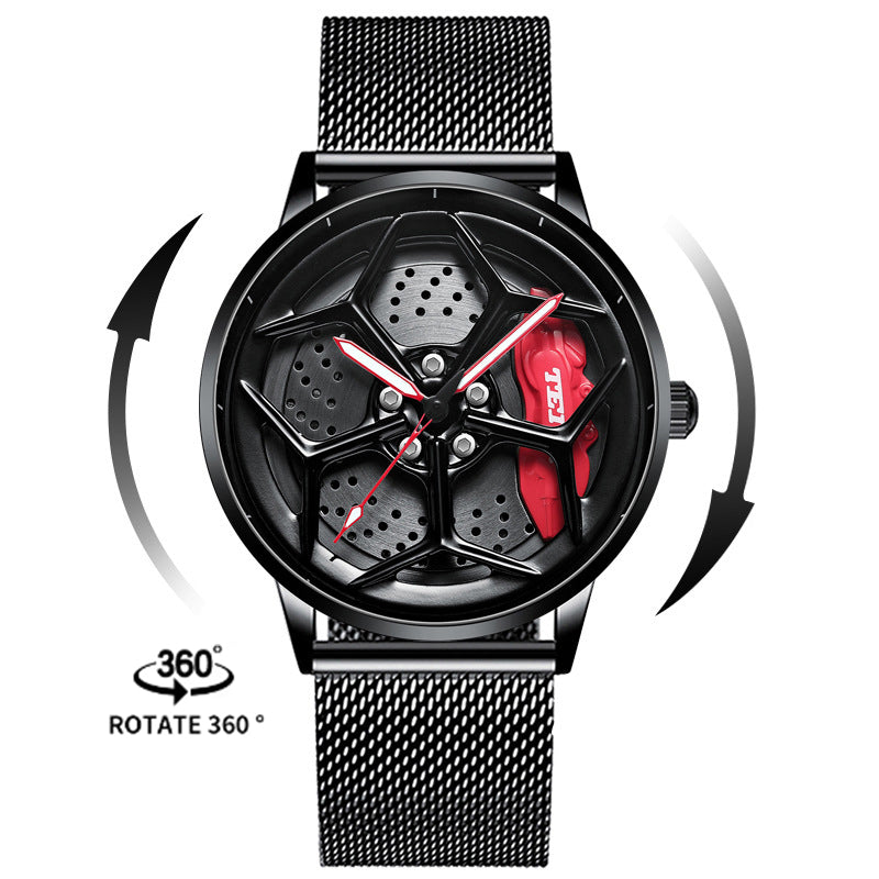 Luxury Men's Car Wheel Hub Watch - Stainless Steel Waterproof Quartz Wristwatch