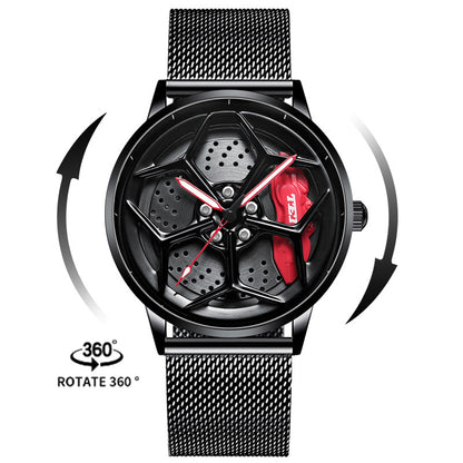 Luxury Men's Car Wheel Hub Watch - Stainless Steel Waterproof Quartz Wristwatch