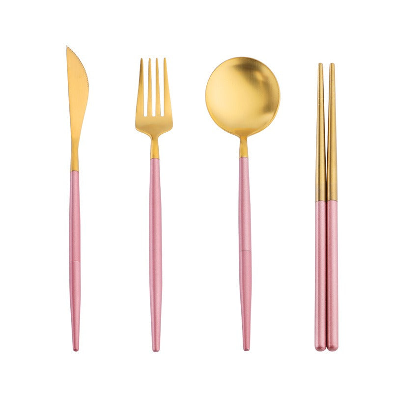 Portable 304 Stainless Steel Cutlery Set - Luxury Folding Knife, Fork, Spoon & Chopsticks