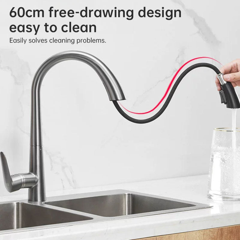 Polished Gold 304 Stainless Steel Kitchen Faucet with Pull-Down Sprayer
