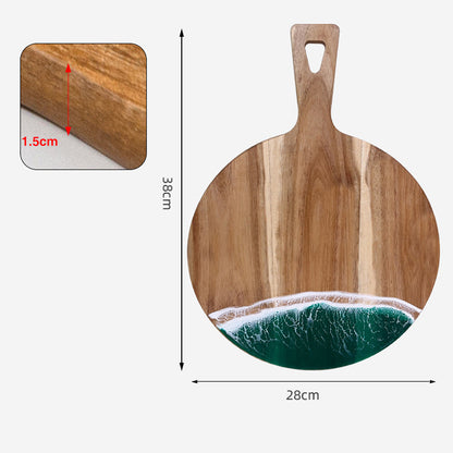 Luxury Resin Ocean Wave Wood Cutting Board - Handmade Acacia Wood Charcuterie Board