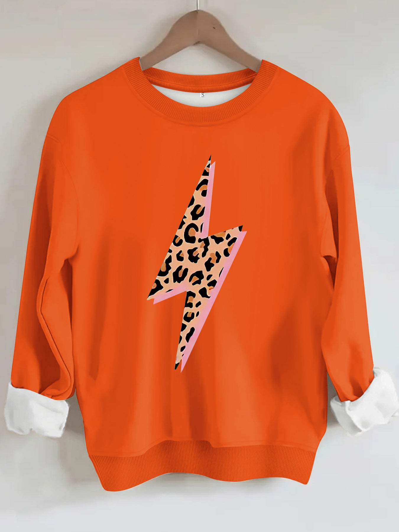 Women's Lightning Bolt with Leopard Pattern Print Sweatshirt | Crewneck Graphic Pullover