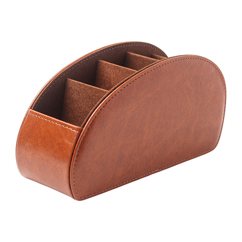 5-Slot PU Leather Remote Control Holder - Desktop Organizer for TV & Media Players