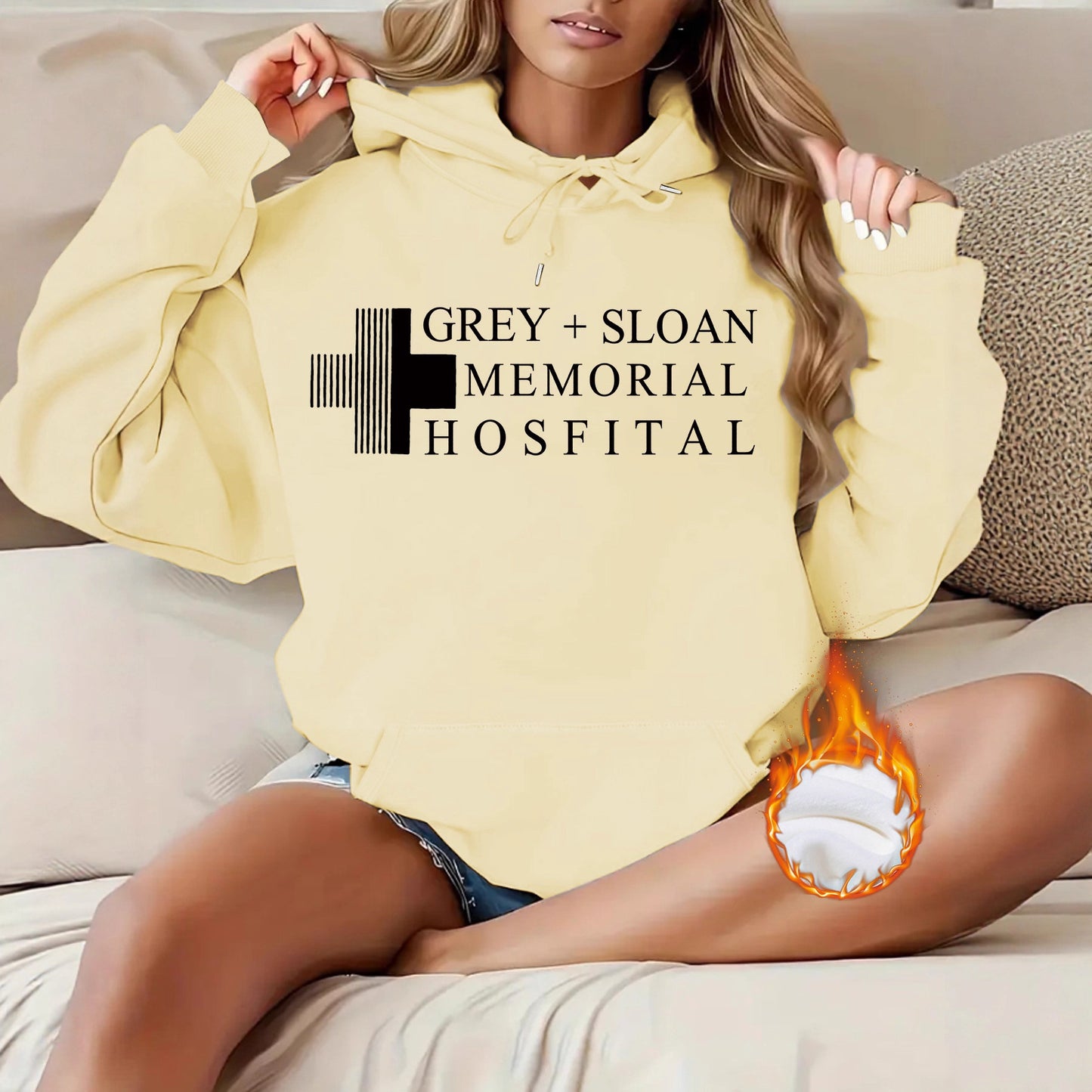 Thick Flannel Grey + Sloan Memorial Hospital Graphic Hoodie | Warm Casual Pullover
