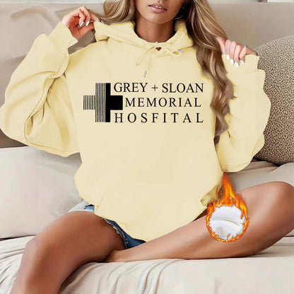 Thick Flannel Grey + Sloan Memorial Hospital Graphic Hoodie | Warm Casual Pullover