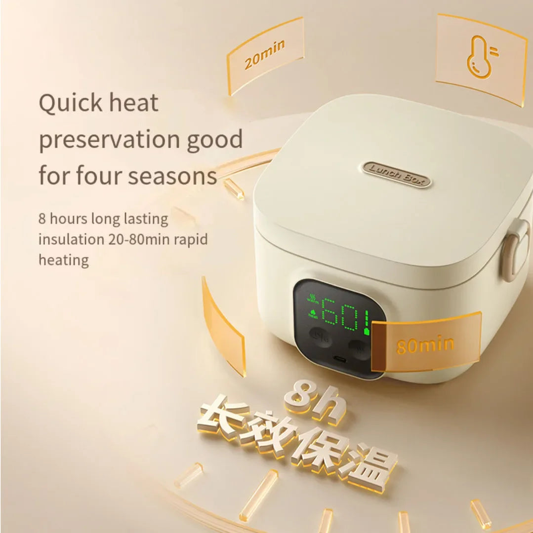 Portable Wireless Electric Lunch Box - Rechargeable Water-Free Heating Food Container with LCD Display