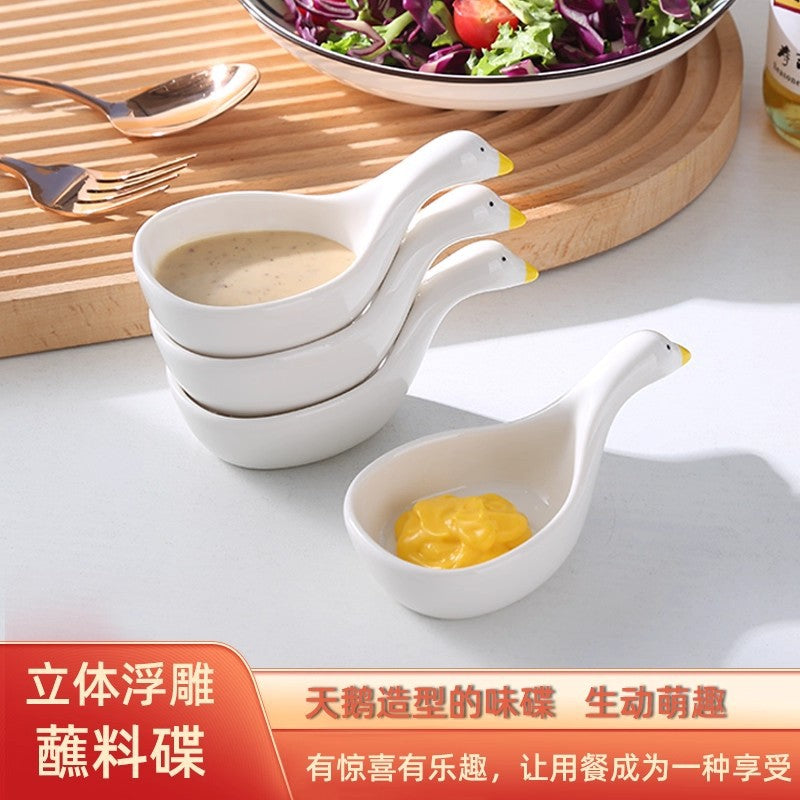 Cute Goose Ceramic Mini Dipping Plate - Small Sauce & Snack Dish for Home & BBQ