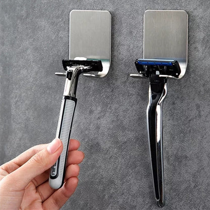 304 Stainless Steel Razor Holder - Self-Adhesive Shaving Shaver Stand & Bathroom Hook Organizer