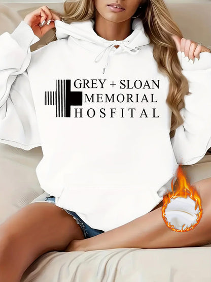 Thick Flannel Grey + Sloan Memorial Hospital Graphic Hoodie | Warm Casual Pullover