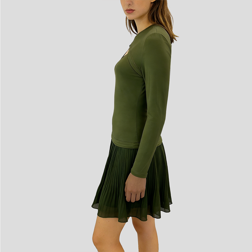 Women's Elegant Chiffon Pleated Mini Dress with Chest Cutout