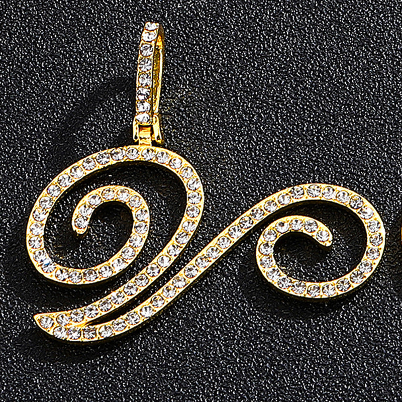 Iced Out Initial Letter Pendant Cuban Chain Necklace