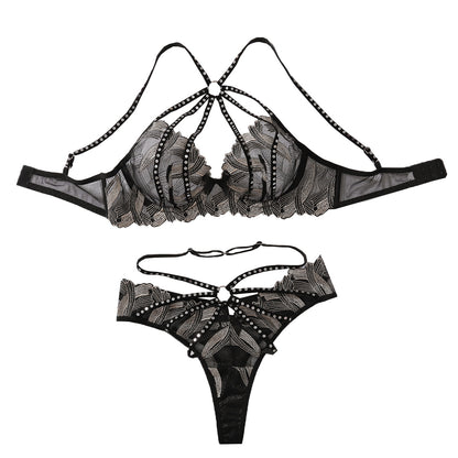 Black Strappy Lace Lingerie Set with Harness Detailing