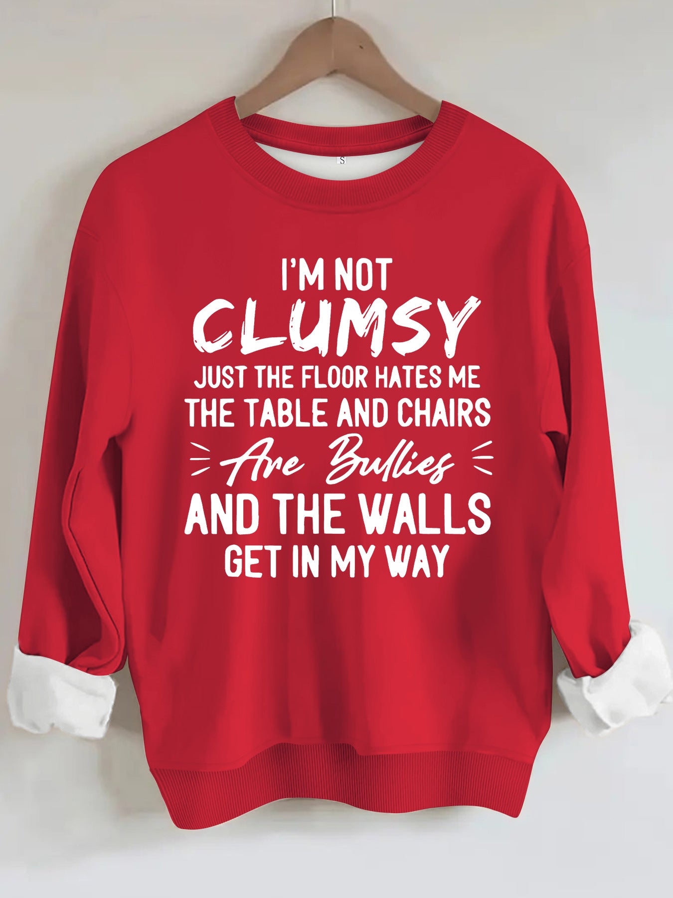 unny "I'm Not Clumsy" Letter Print Sweatshirt | Loose Fit Grey Crewneck Pullover