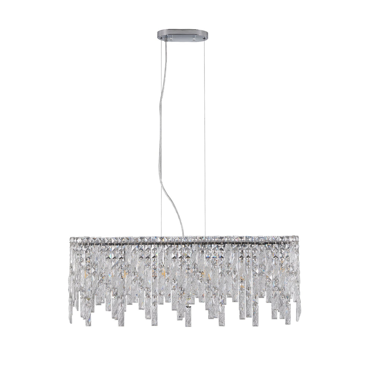 Luxury Modern Silver Oval Crystal Pendant Light - Elegant Chandelier for Living & Dining Room