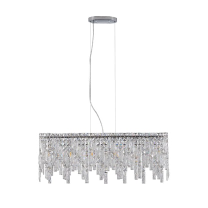 Luxury Modern Silver Oval Crystal Pendant Light - Elegant Chandelier for Living & Dining Room