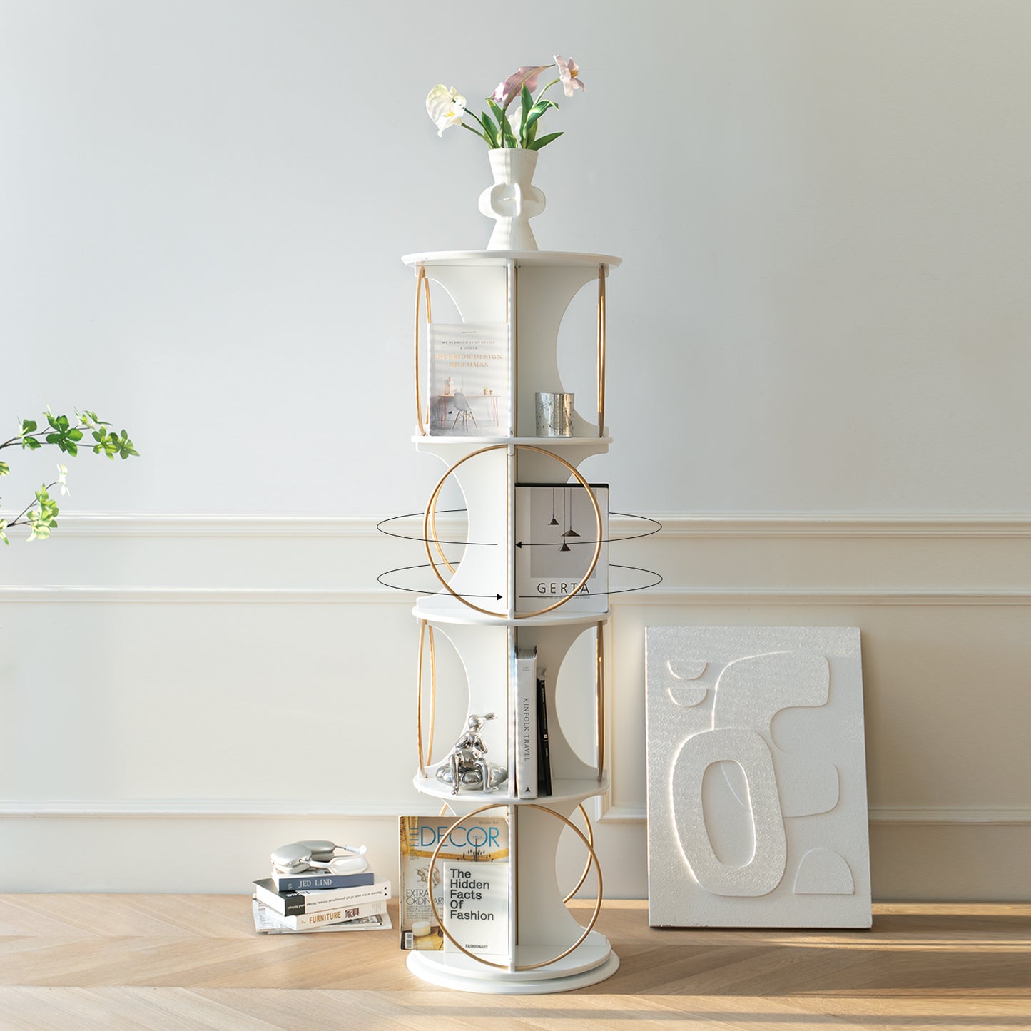 4-Tier 360° Rotating Bookshelf & Display Rack – Floor Standing Modern Storage Organizer for Home & Office