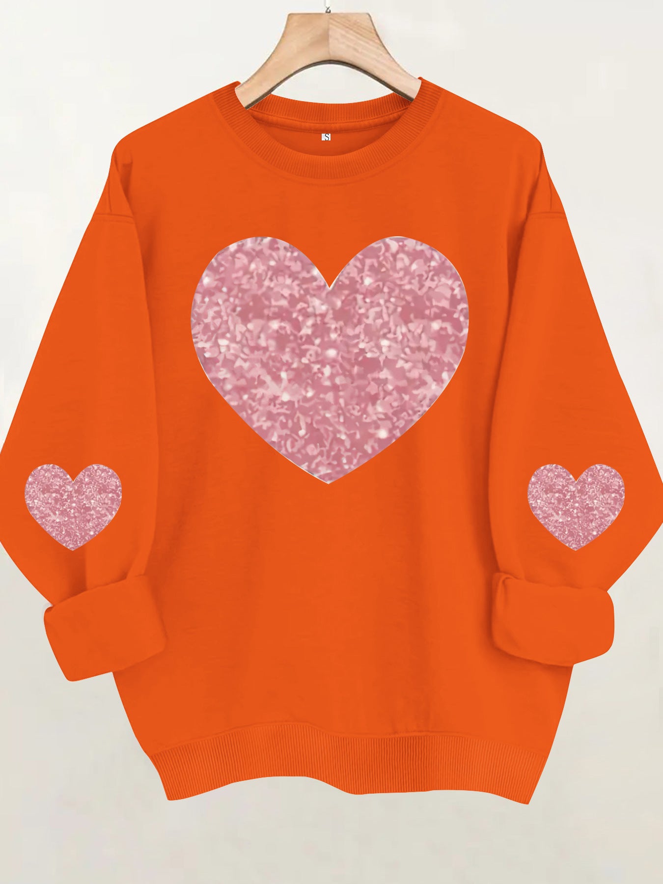Pink Glitter Heart Print Grey Sweatshirt | Cozy Long Sleeve Pullover for Women