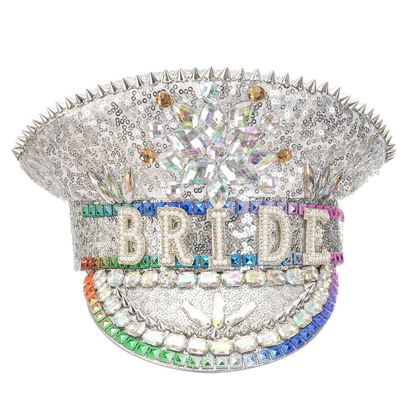 Luxury Handmade "BRIDE" Rhinestone Captain Hat - Sparkling Sequined Wedding & Party Cap